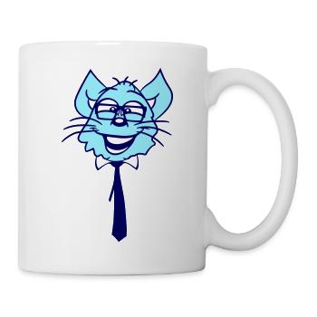 Schlaue Nerd Katze Hornbrille Geek Krawatte Brille - Tasse - Weiß - Rechts