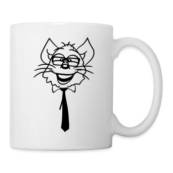 Schlaue Nerd Katze Hornbrille Geek Krawatte Brille - Tasse - Weiß - Rechts