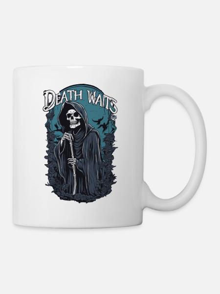 Grim Reaper "Death Waits" Gothic Art - Mug - white
