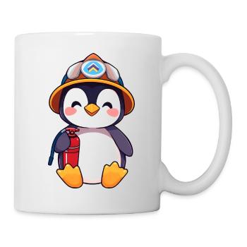 Vorbereiteter Pinguin-Brandschutz-Cartoon - Tasse - Weiß - Rechts