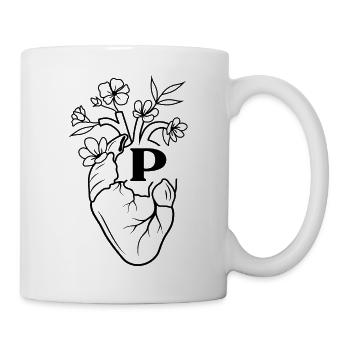 Buchstabe p Herz schwarze florale Anatomie - Tasse - Weiß - Rechts