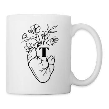 Buchstabe t Herz schwarze florale Anatomie - Tasse - Weiß - Rechts