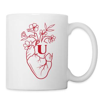 Buchstabe u Herz rote florale Anatomie - Tasse - Weiß - Rechts