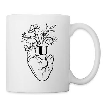 Buchstabe u Herz schwarze florale Anatomie - Tasse - Weiß - Rechts