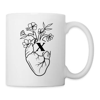 Buchstabe x Herz Schwarze Blumen Anatomie - Tasse - Weiß - Rechts