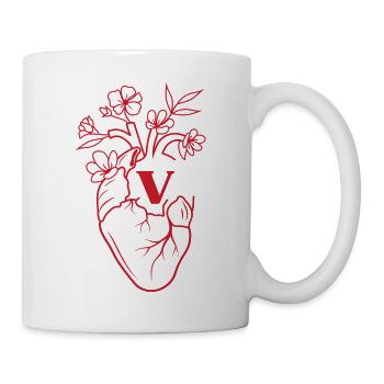 Buchstabe V Herz Rote Blumen Anatomie - Tasse - Weiß - Rechts