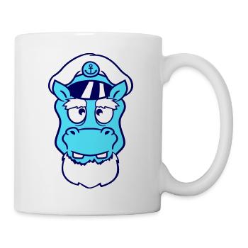 Nilpferd Kapitän Gesicht Lustig Süß Cartoon Comic - Tasse - Weiß - Rechts