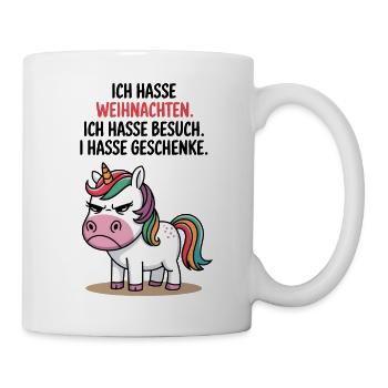 Weihnachtsmuffel Ich hasse Weihnachten Einhorn - Tasse - Weiß - Rechts