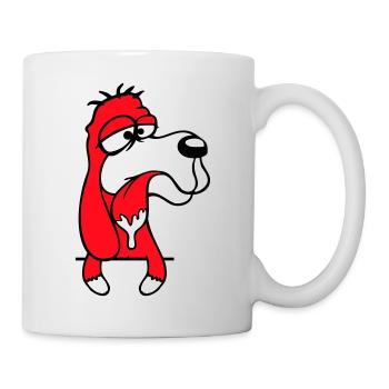 Hund Hinter Mauer Zaun Sabbert Spucke Zunge Lustig - Tasse - Weiß - Rechts