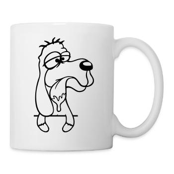Hund Hinter Mauer Zaun Sabbert Spucke Zunge Lustig - Tasse - Weiß - Rechts