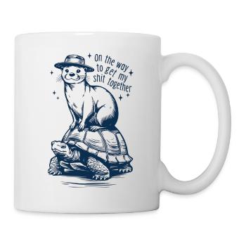 Otter on turtle with humorous saying - Mug - white - Right