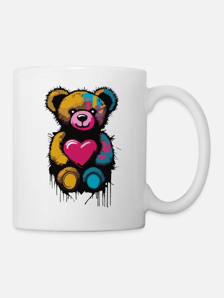 Ours en peluche avec un cœur dans les mains - Mug blanc - blanc