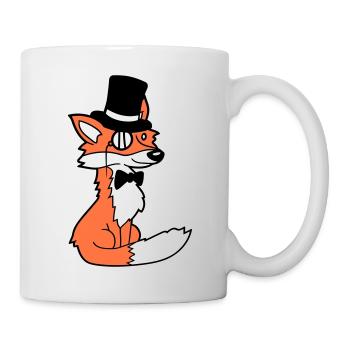 Fuchs Rotfuchs Sir Mr. Zylinder Hut Monokel Brille - Tasse - Weiß - Rechts