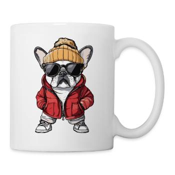 Französische Buldogge Hund Cool Comic - Tasse - Weiß - Rechts
