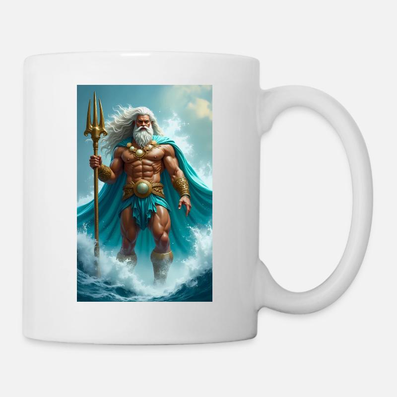 Poseidon, mächtiger Meeresgott mit Dreizack, Wellen - Tasse - Weiß