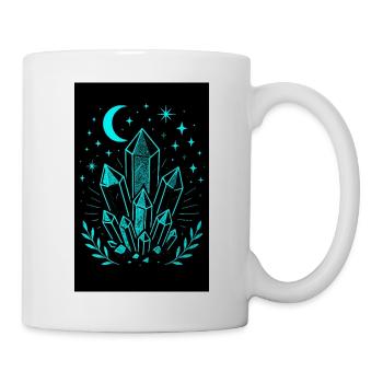Mystische Kristalle, Mond und Sterne in Neonlichtern - Tasse - Weiß - Rechts