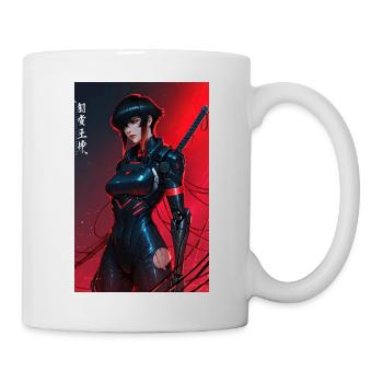 Red Wired Cyberpunk Samurai mit Katana - Tasse - Weiß - Rechts