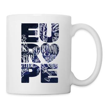 Europen Map inside Bold 'EUROPE' letters, Blue - Mug - white - Right