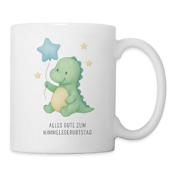 kleiner Dino mit Sternenballon / Himmelsgeburtstag - Tasse - Weiß - Rechts