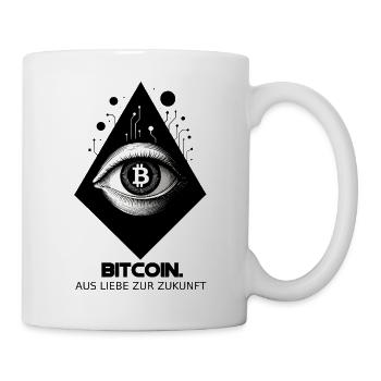 Aus Liebe zur Zukunft – Bitcoin Shirt - Tasse - Weiß - Rechts