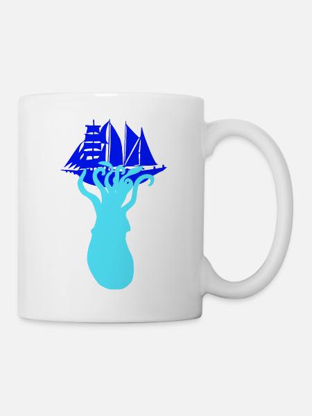 Oktopus Schiff Angriff Segeln Segelschiff Monster - Tasse - Weiß