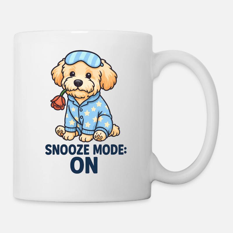 Maltipoo im Pyjama mit Rose – Snooze Mode ON - Tasse - Weiß
