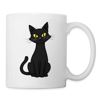 Elegante schwarze Katzenillustration - Tasse - Weiß - Rechts