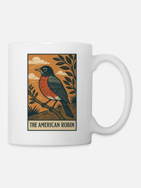 Amerikanisches Rotkehlchen Natur Illustration - Tasse - Weiß