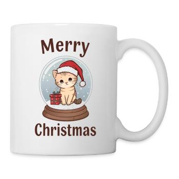 Niedliche Katze Schneekugel – Merry Christmas - Tasse - Weiß - Rechts