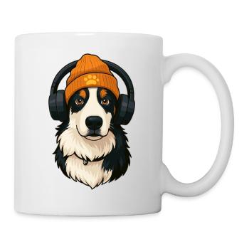Australian Shepherd with cap and headphones - Mug - white - Right