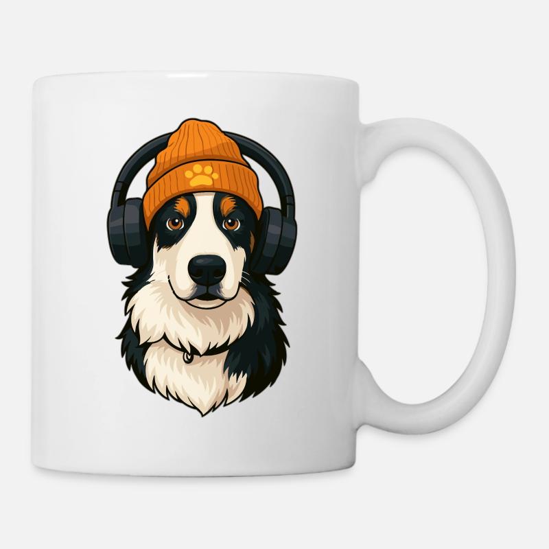 Cool Australian Shepherd with hat and headphones - Mug - white