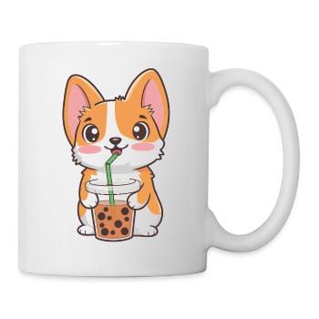Süßer Corgi mit Bubble Tea - Tasse - Weiß - Rechts