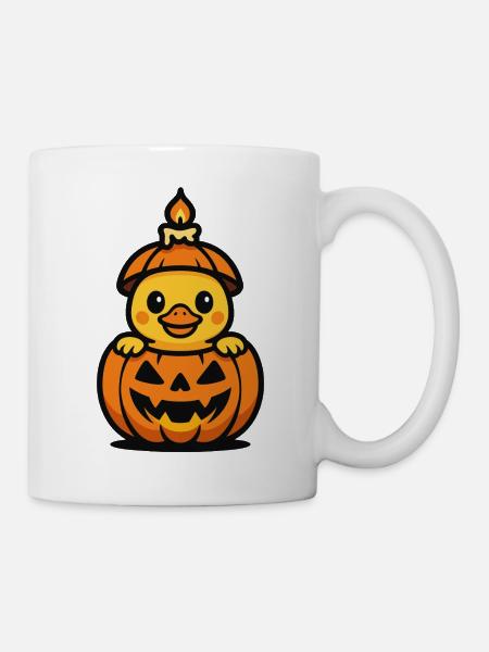 Canard mignon dans une citrouille – Halloween Kawaii - Mug blanc - blanc
