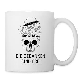 Blumen Totenschädel - Gedanken sind Frei  - Tasse - Weiß - Rechts