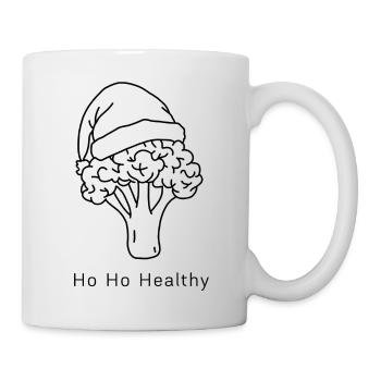 Ho Ho Healthy – Broccoli with a Christmas hat - Mug - white - Right