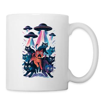 Alien UFOs UFO Cat Cats Beaming Gift - Mug - white - Right