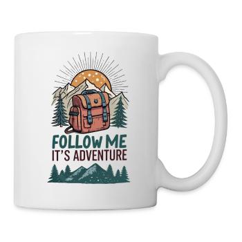 Rucksack und Berge mit Abenteuer-Slogan - Tasse - Weiß - Rechts
