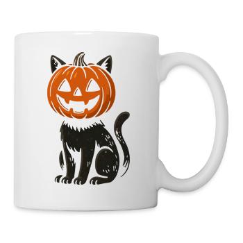 Kürbis-Katze Halloween Design - Tasse - Weiß - Rechts