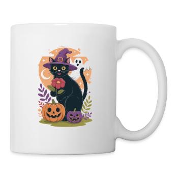 Halloween Katarte mit Hexenhut und Kürbissen - Tasse - Weiß - Rechts