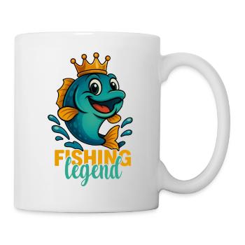 Fishing Legend Cartoon Fish with Crown - Mug - white - Right
