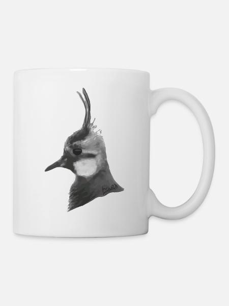 Lapwing Portrait - Gray Bird's Head with Feather Crown - Mug - white