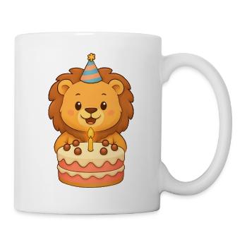 Lion with birthday cake - Mug - white - Right