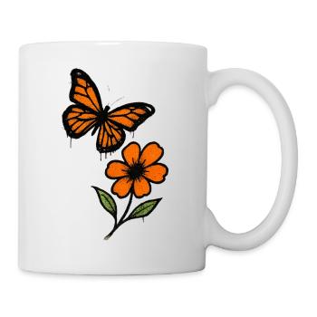 Schmetterling und Blüte Graffiti - Tasse - Weiß - Rechts