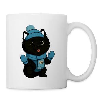 Kuschelhund mit Blauem Hut und Schal - Tasse - Weiß - Rechts