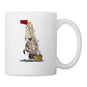 Historisches Segelschiff mit Flagge - Tasse - Weiß - Rechts