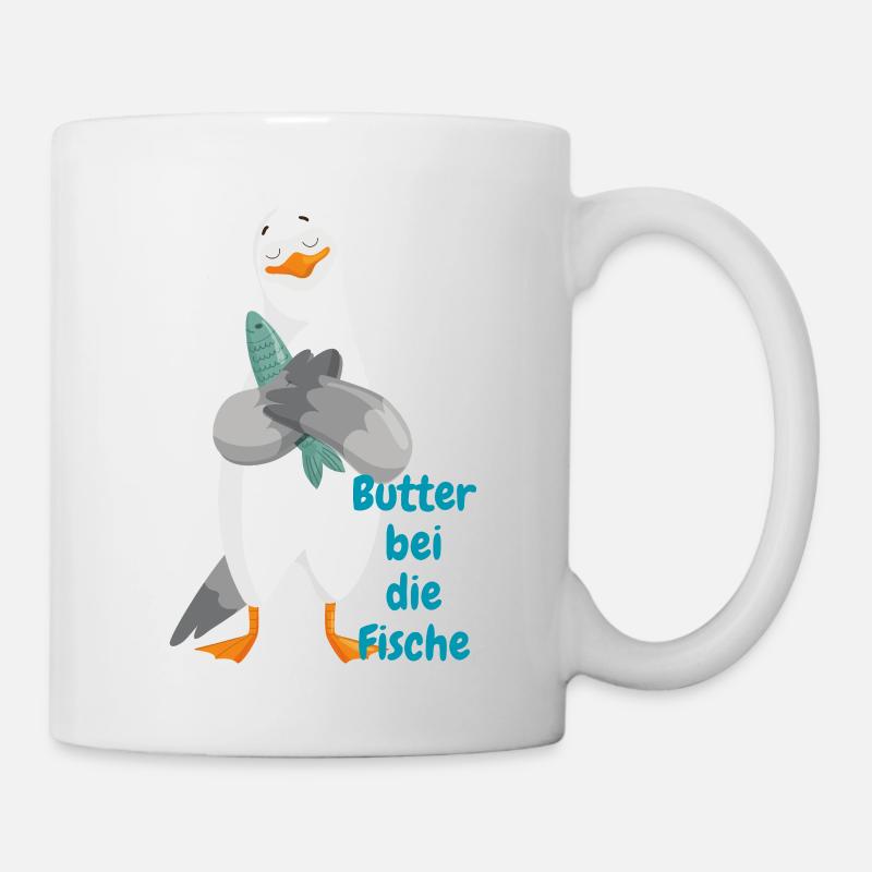 « Beurre au poisson » - Drôle de mouette avec du poisson - Mug blanc - blanc