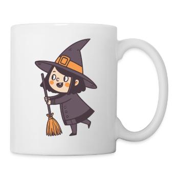 Lustige Hexe mit orangefarbenem Besen - Tasse - Weiß - Rechts