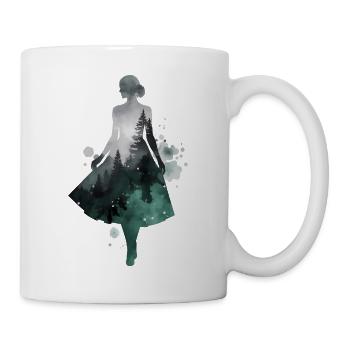 Elegant silhouette in dress watercolor forest - Mug - white - Right