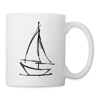 Segelboot Zeichnung – abstraktes maritimes Motiv - Tasse - Weiß - Rechts