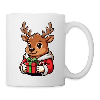 Renne de Noël avec cadeau - Mug blanc - blanc - Droite